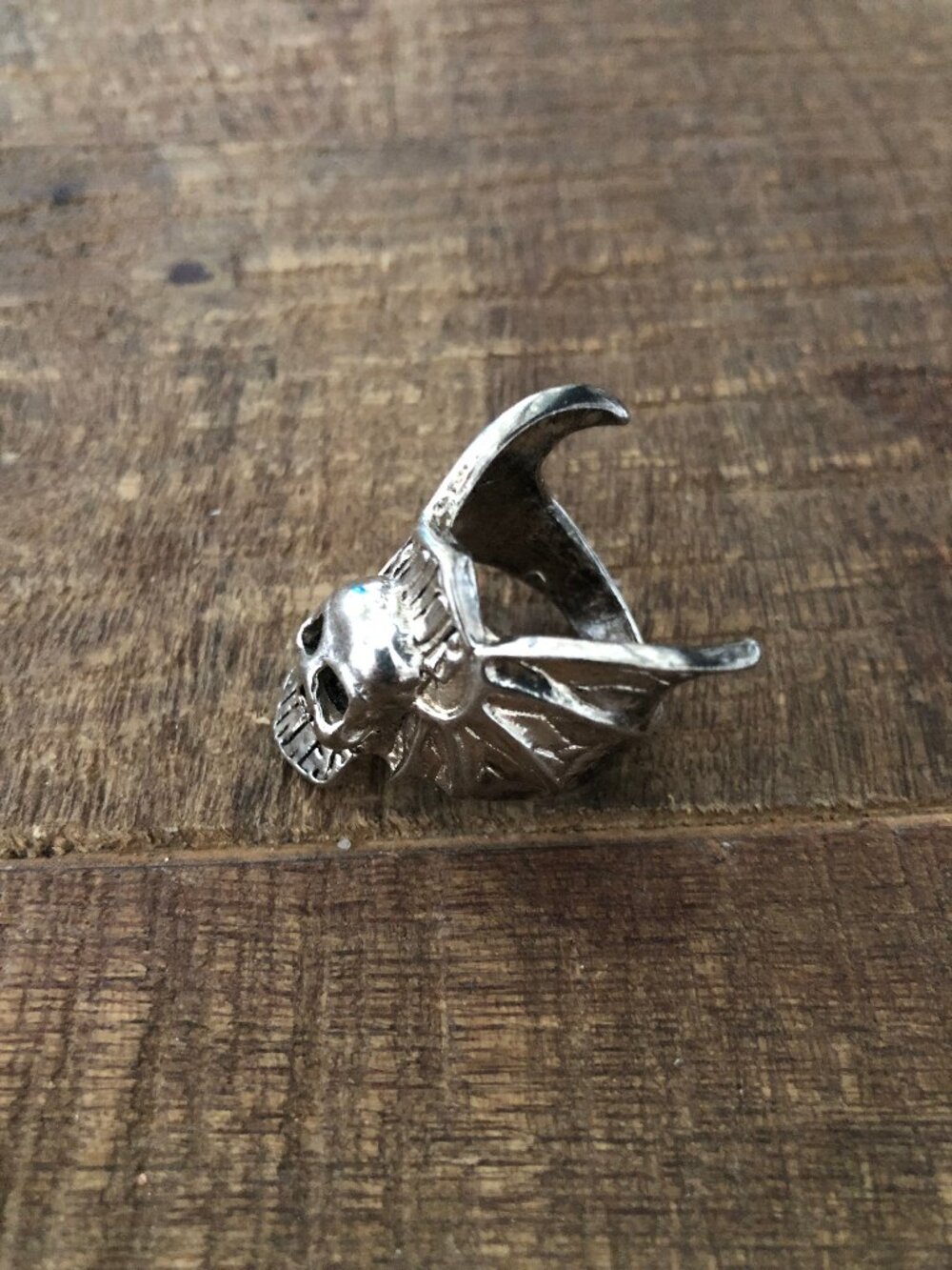 Vintage Unisex Silver Toned Motor Cycles Skull Ring - Picture 6 of 13